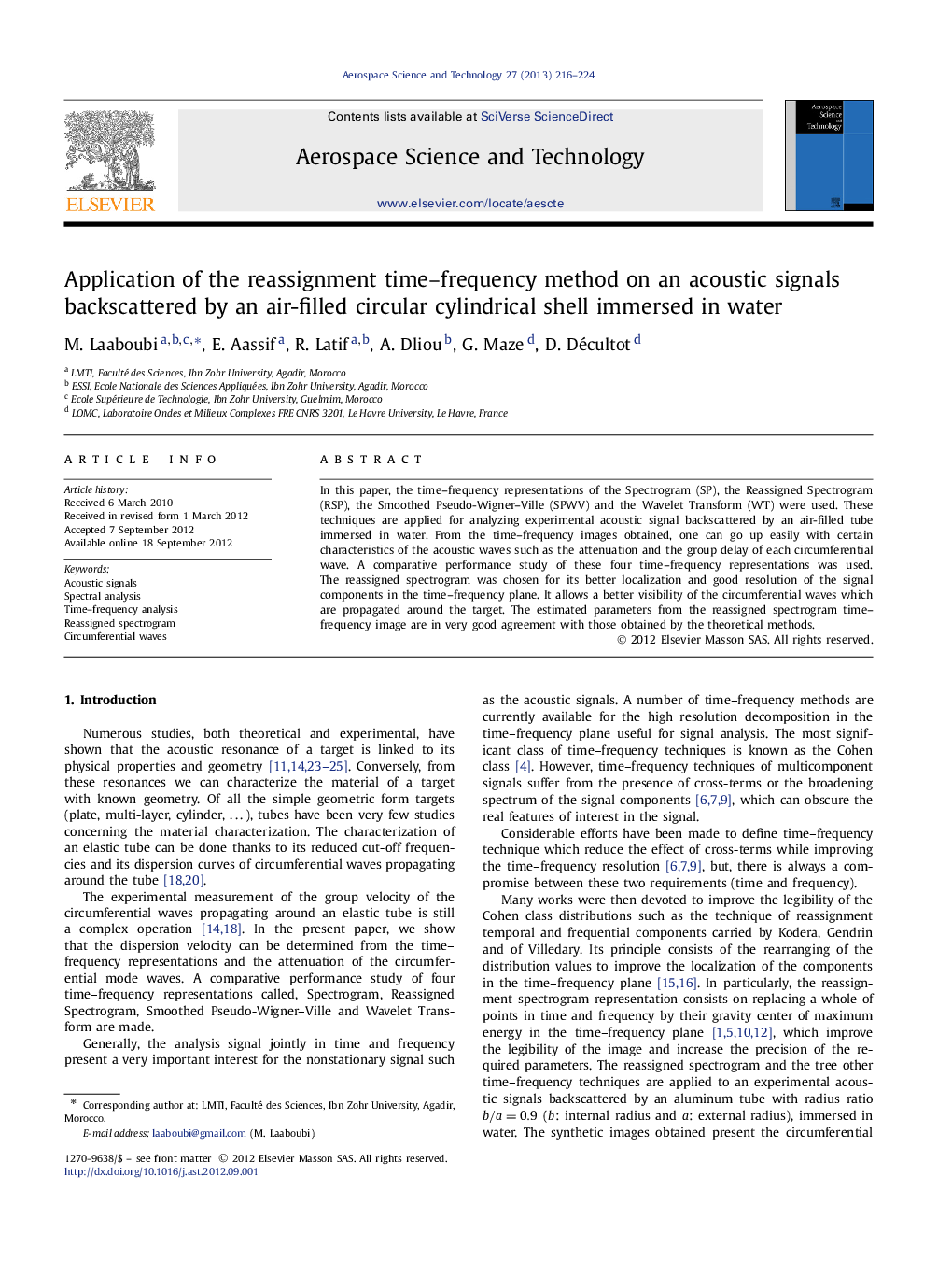 Application of the reassignment time-frequency method on an acoustic signals backscattered by an air-filled circular cylindrical shell immersed in water