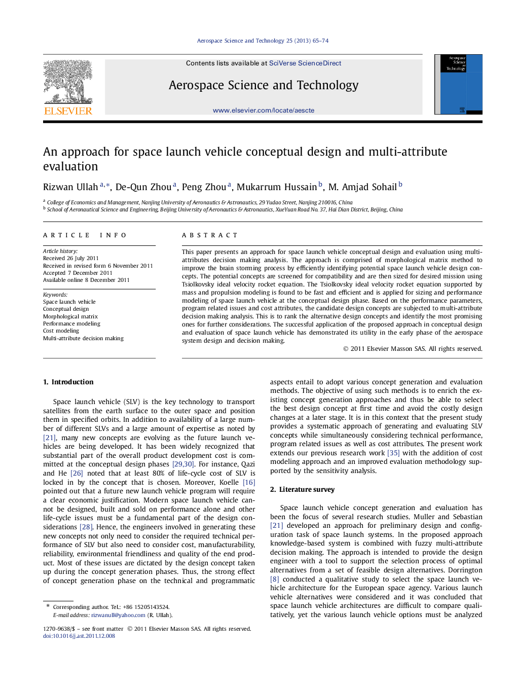 An approach for space launch vehicle conceptual design and multi-attribute evaluation