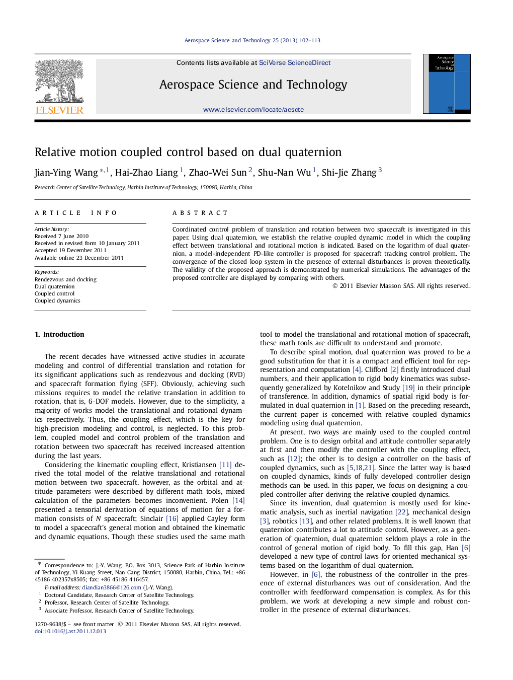 Relative motion coupled control based on dual quaternion