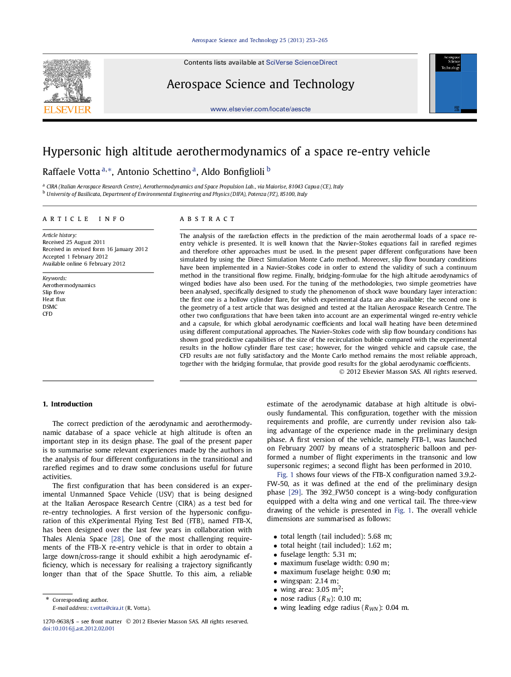 Hypersonic high altitude aerothermodynamics of a space re-entry vehicle