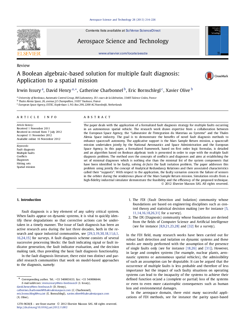 A Boolean algebraic-based solution for multiple fault diagnosis: Application to a spatial mission