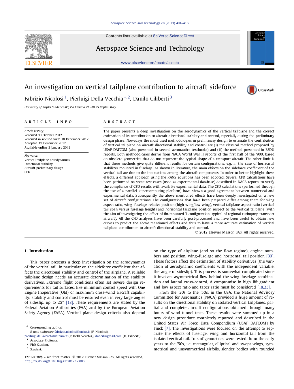 An investigation on vertical tailplane contribution to aircraft sideforce