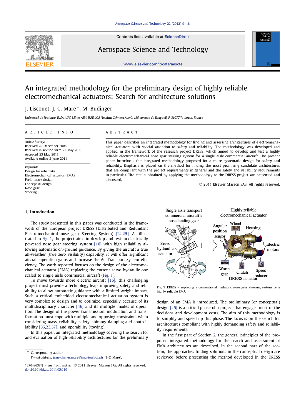 An integrated methodology for the preliminary design of highly reliable electromechanical actuators: Search for architecture solutions