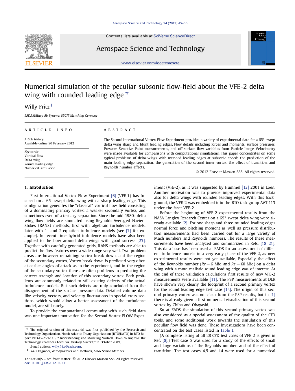 Numerical simulation of the peculiar subsonic flow-field about the VFE-2 delta wing with rounded leading edge 