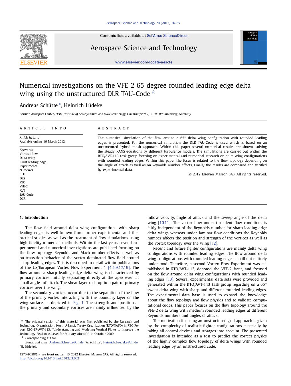 Numerical investigations on the VFE-2 65-degree rounded leading edge delta wing using the unstructured DLR TAU-Code 