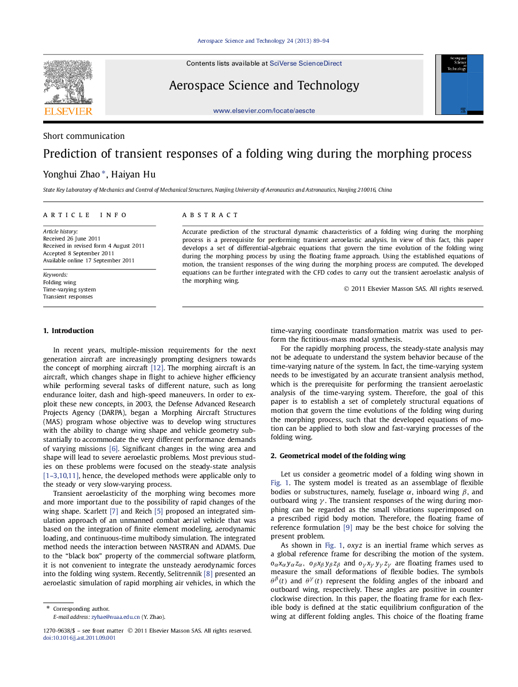 Prediction of transient responses of a folding wing during the morphing process