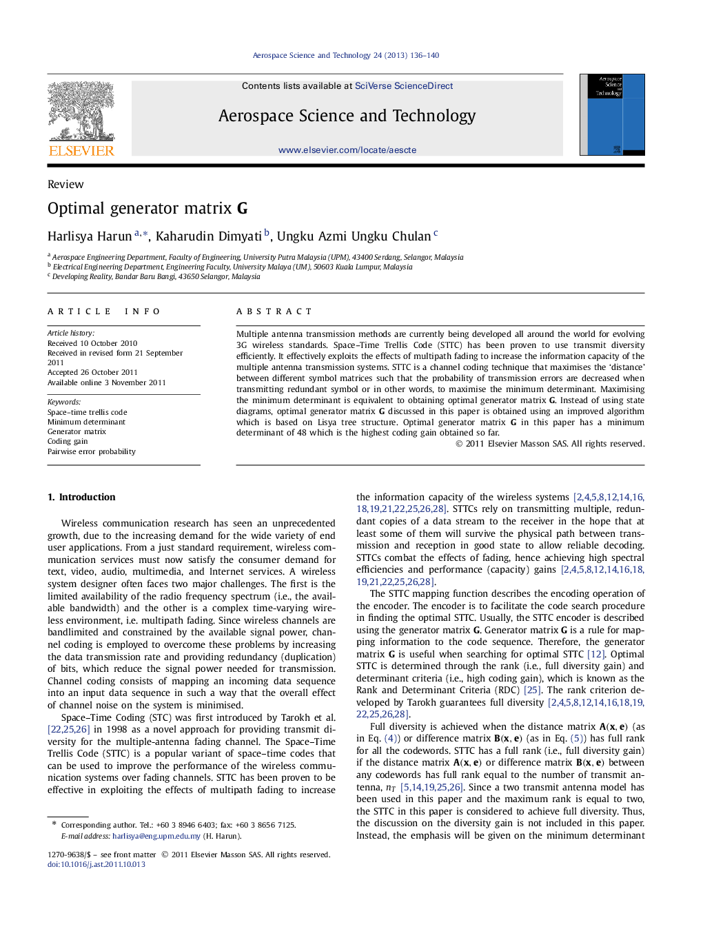 Optimal generator matrix G