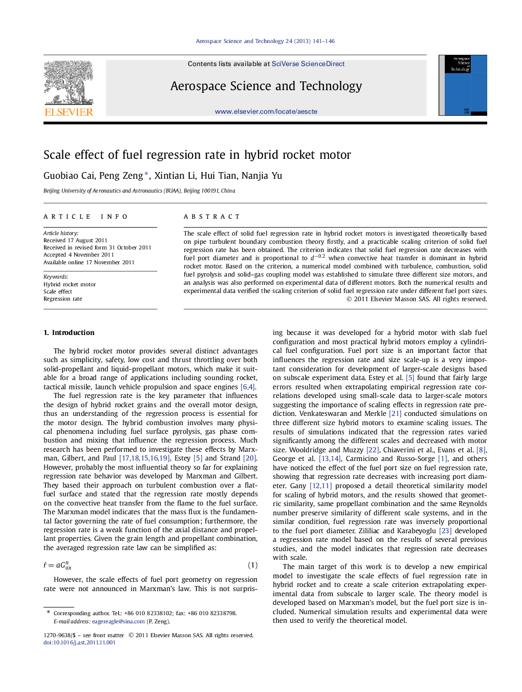 Scale effect of fuel regression rate in hybrid rocket motor