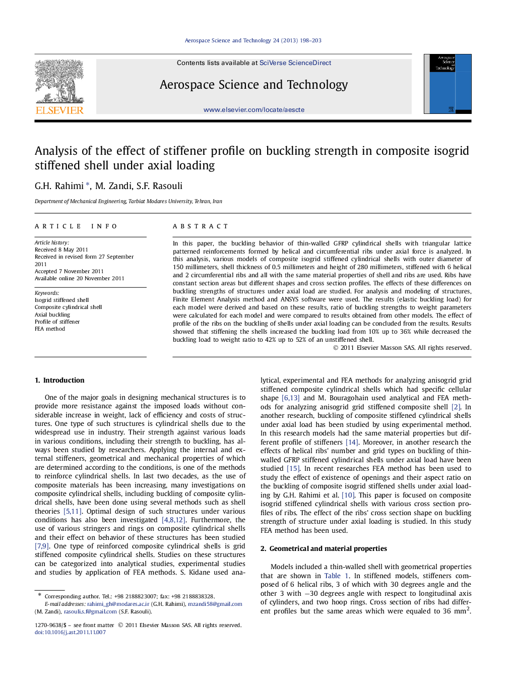 Analysis of the effect of stiffener profile on buckling strength in composite isogrid stiffened shell under axial loading