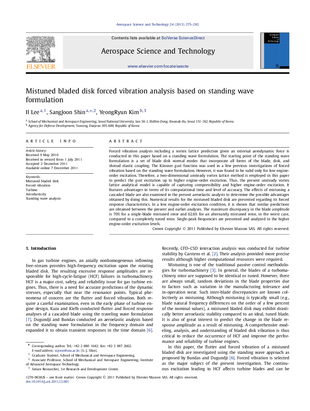 Mistuned bladed disk forced vibration analysis based on standing wave formulation