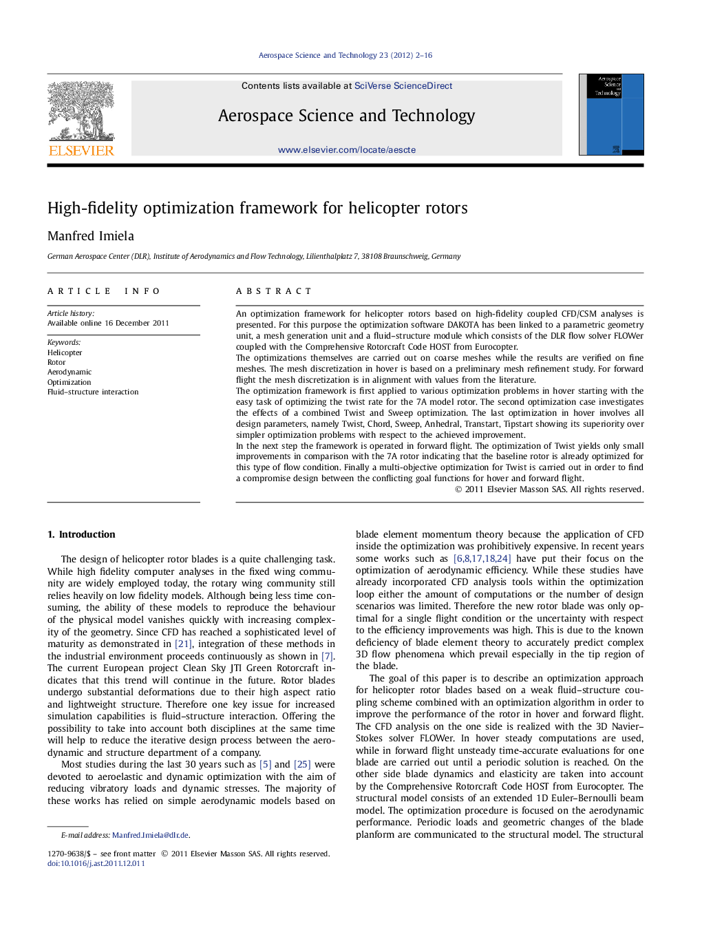 High-fidelity optimization framework for helicopter rotors