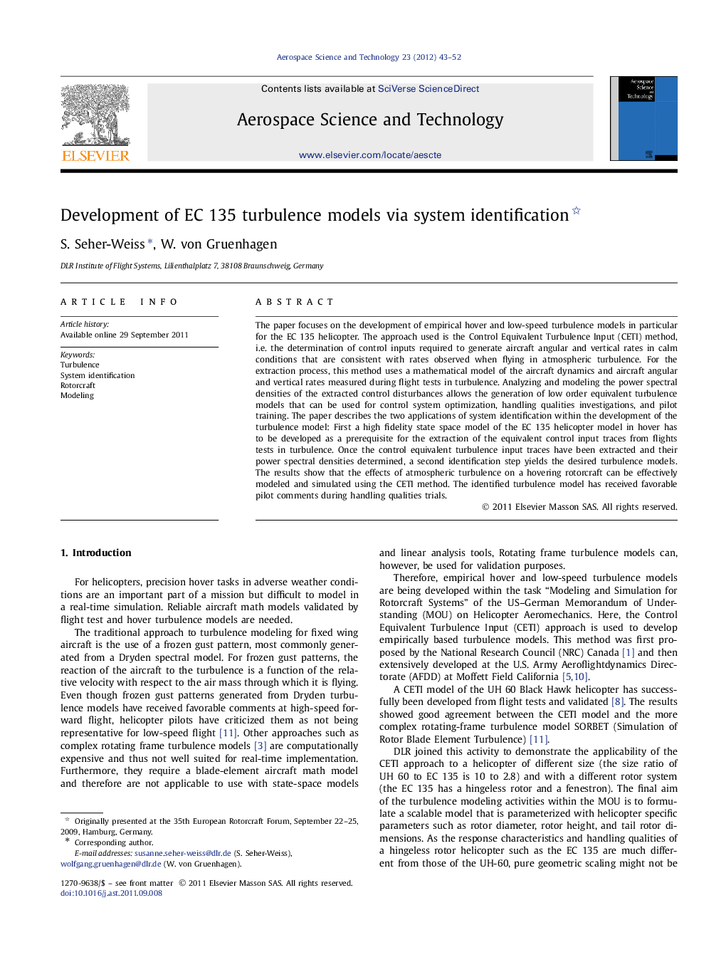 Development of EC 135 turbulence models via system identification