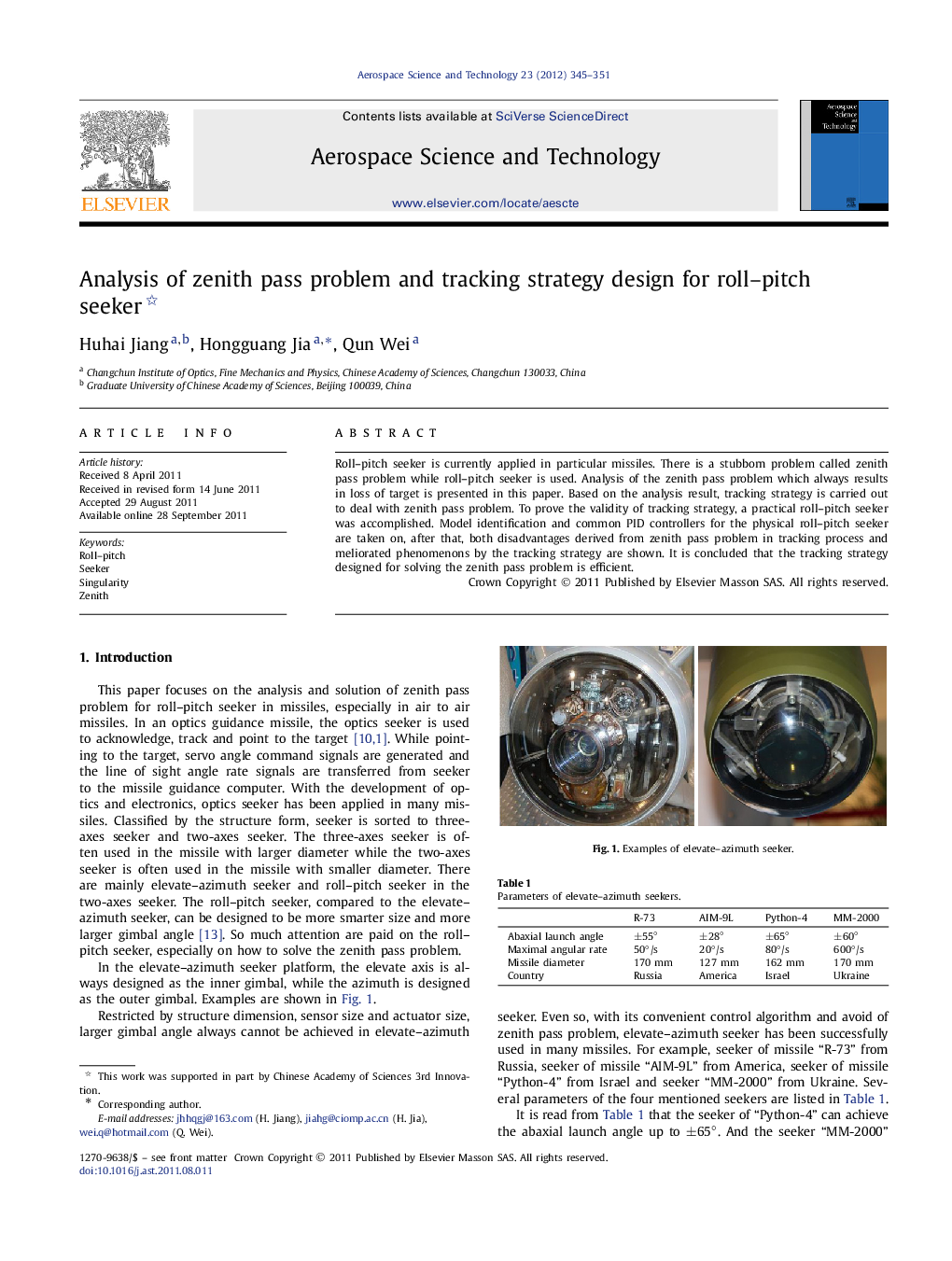 Analysis of zenith pass problem and tracking strategy design for roll-pitch seeker