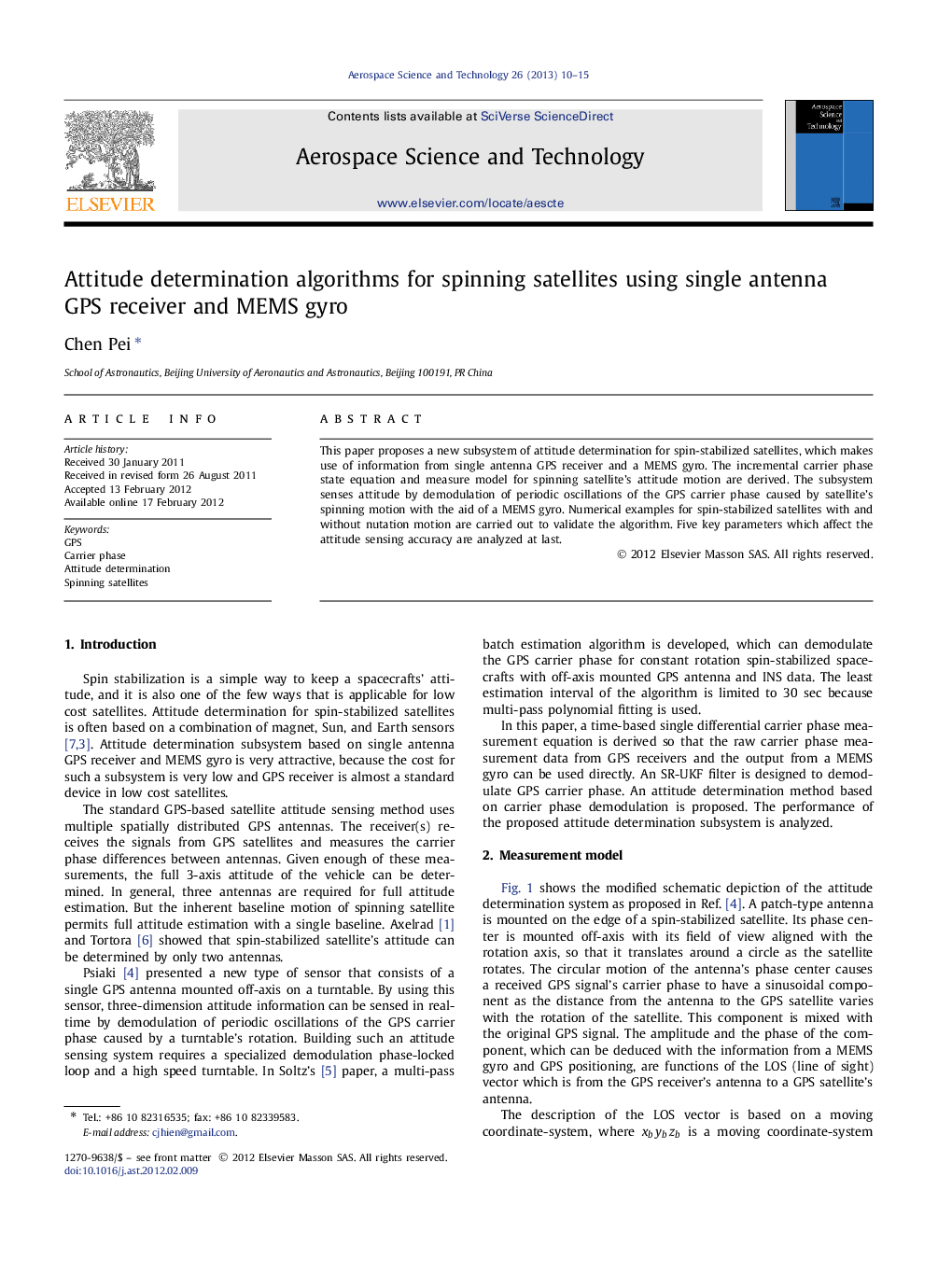 Attitude determination algorithms for spinning satellites using single antenna GPS receiver and MEMS gyro