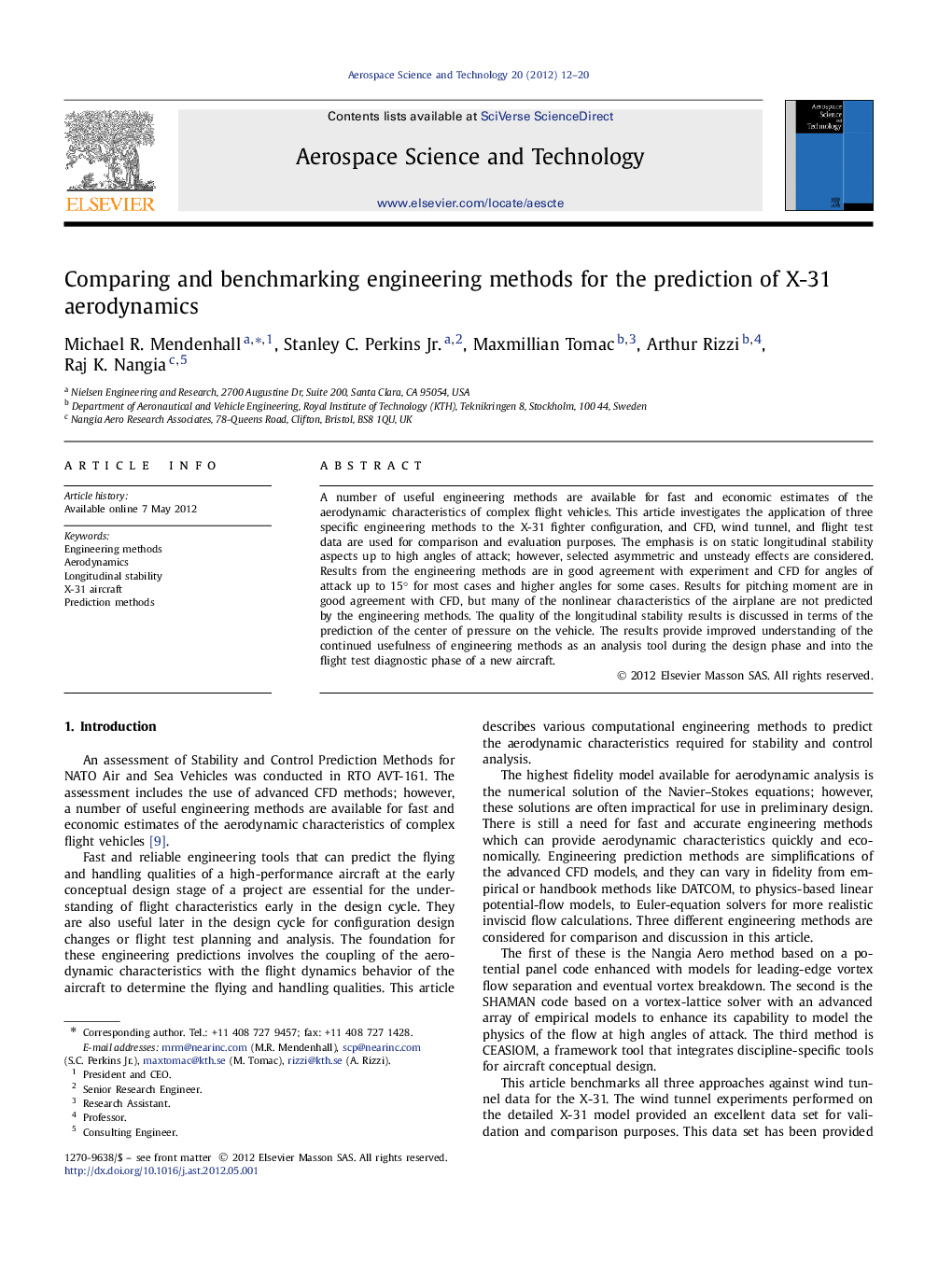 Comparing and benchmarking engineering methods for the prediction of X-31 aerodynamics