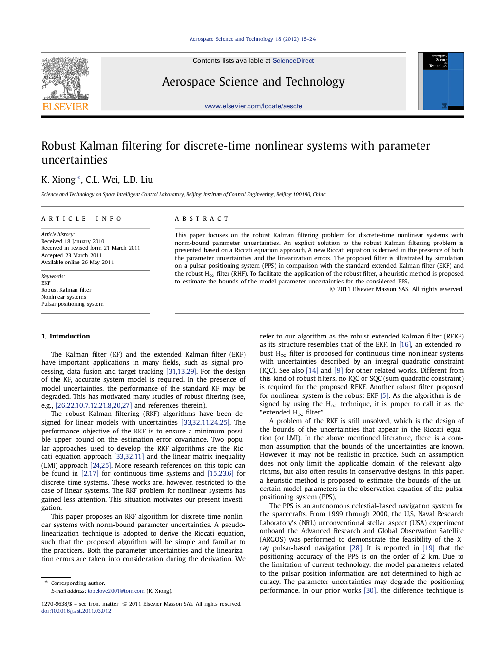 Robust Kalman filtering for discrete-time nonlinear systems with parameter uncertainties