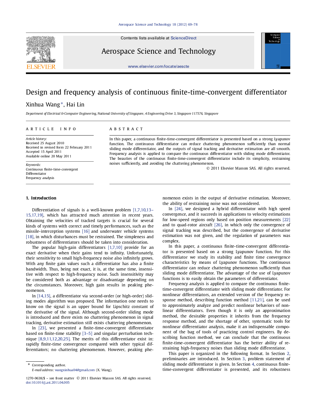 Design and frequency analysis of continuous finite-time-convergent differentiator