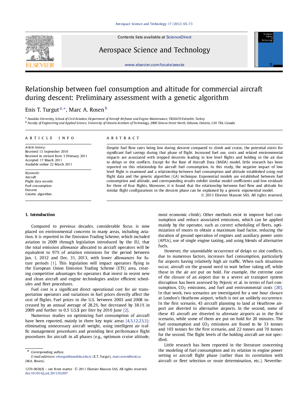 Relationship between fuel consumption and altitude for commercial aircraft during descent: Preliminary assessment with a genetic algorithm