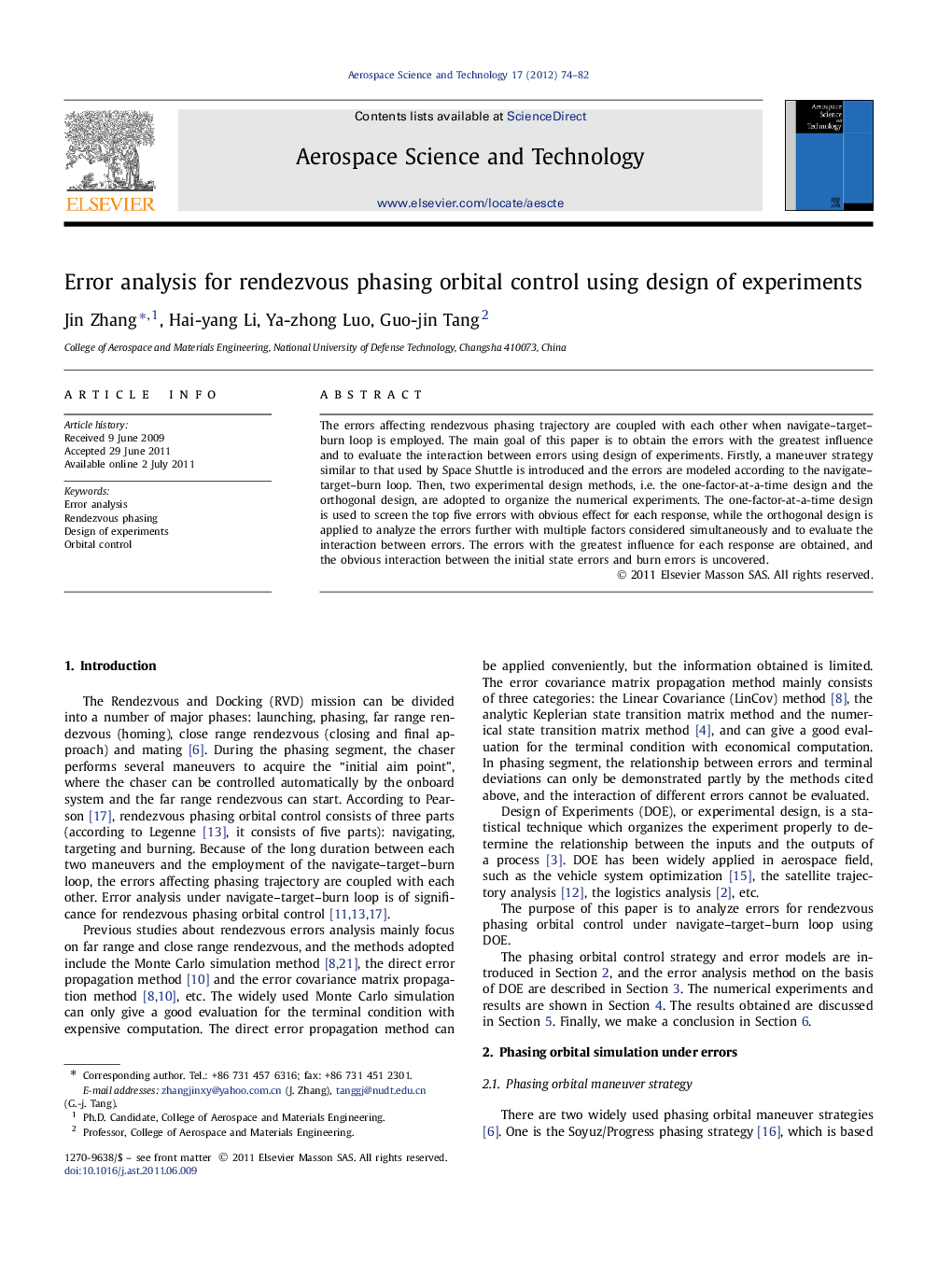 Error analysis for rendezvous phasing orbital control using design of experiments