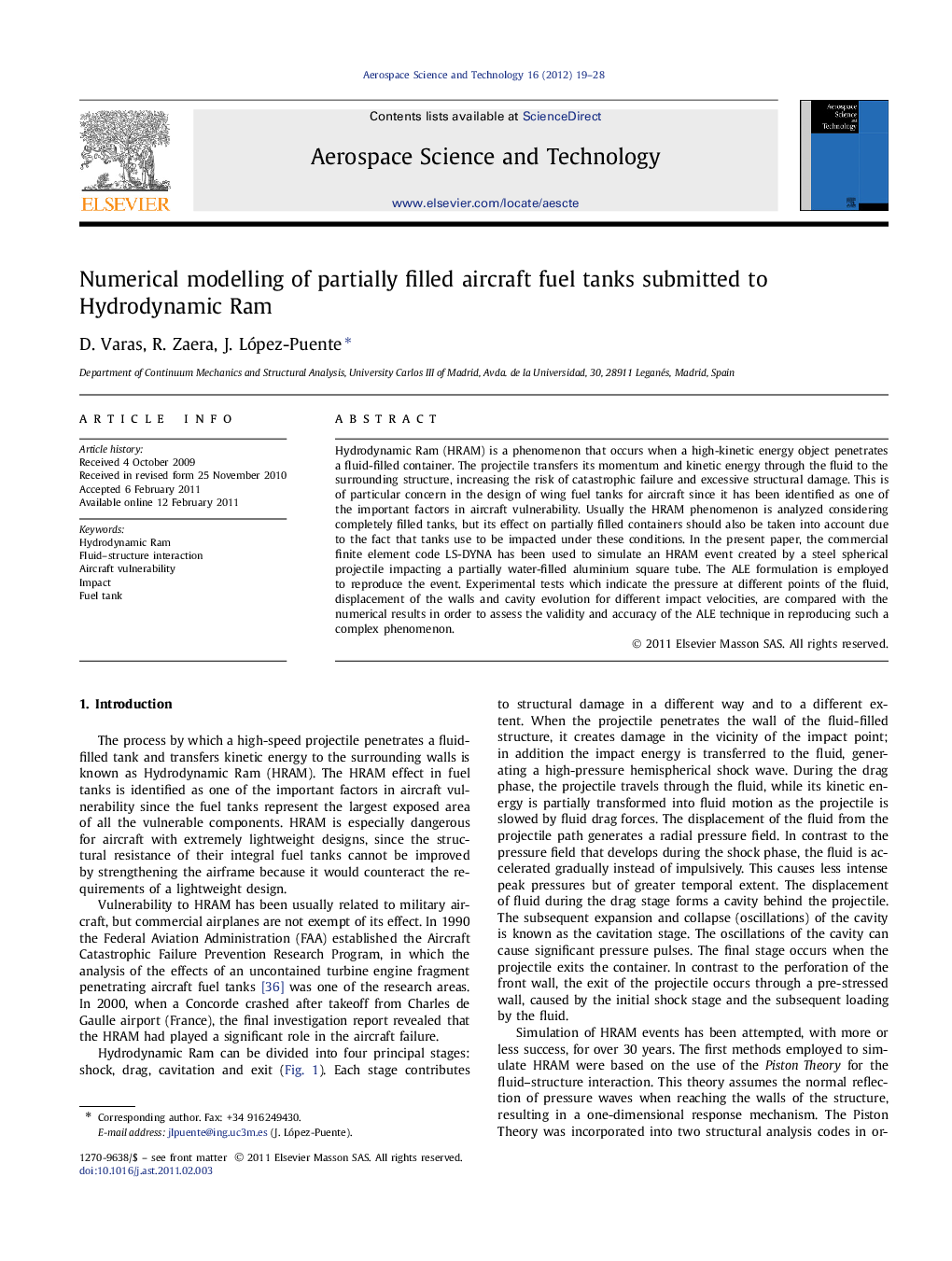 Numerical modelling of partially filled aircraft fuel tanks submitted to Hydrodynamic Ram