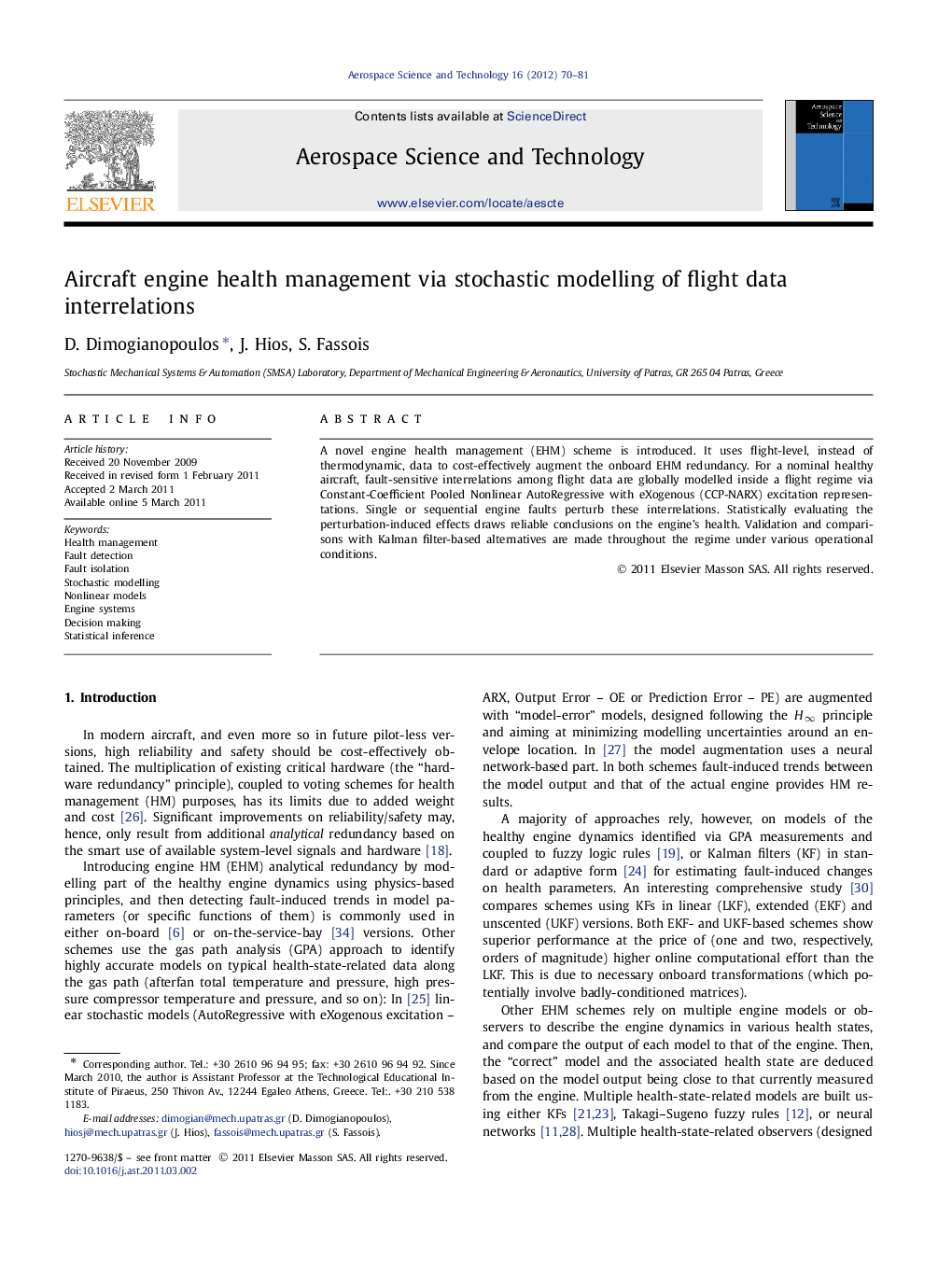 Aircraft engine health management via stochastic modelling of flight data interrelations