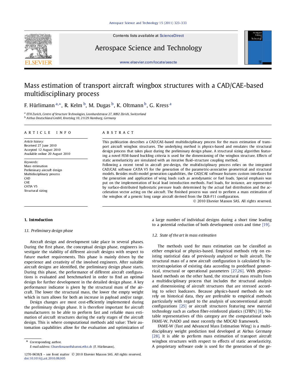 Mass estimation of transport aircraft wingbox structures with a CAD/CAE-based multidisciplinary process