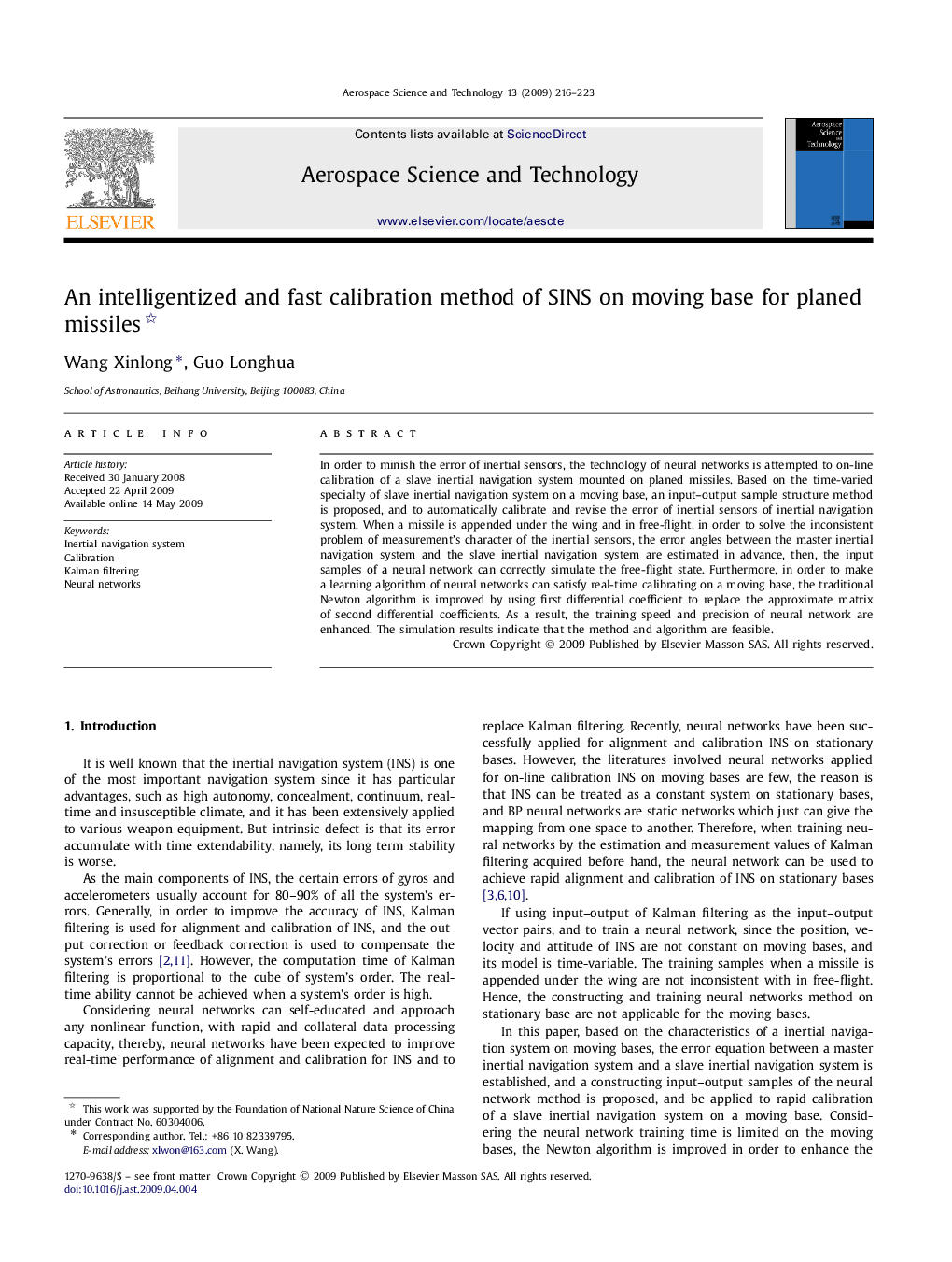 An intelligentized and fast calibration method of SINS on moving base for planed missiles