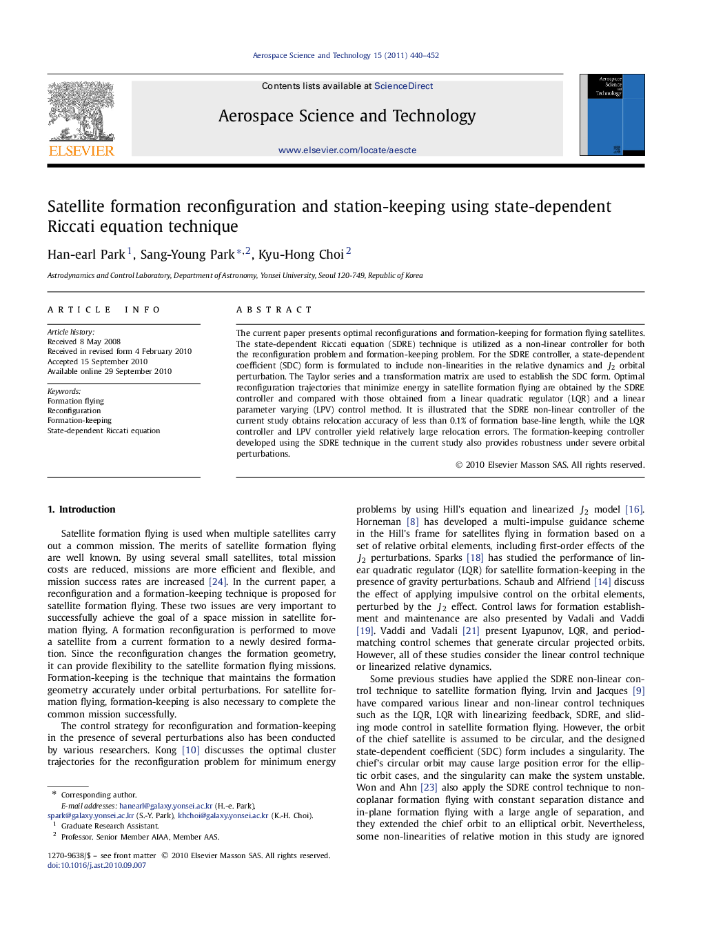 Satellite formation reconfiguration and station-keeping using state-dependent Riccati equation technique