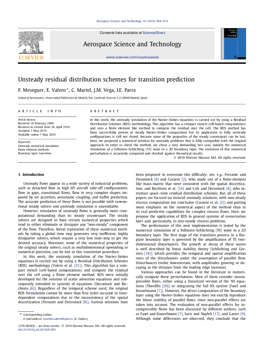 Unsteady residual distribution schemes for transition prediction