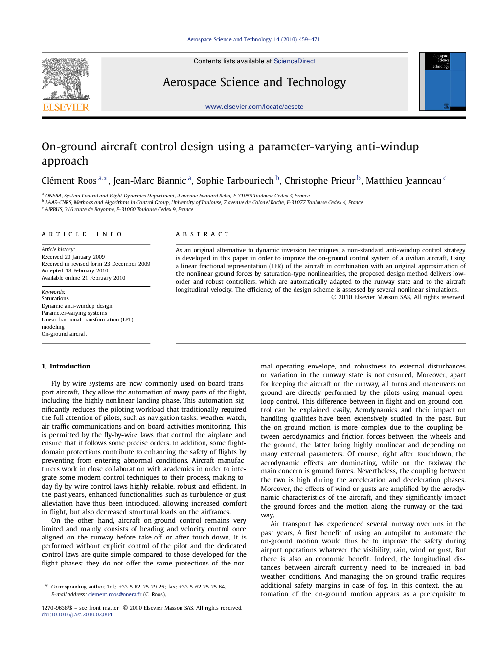 On-ground aircraft control design using a parameter-varying anti-windup approach