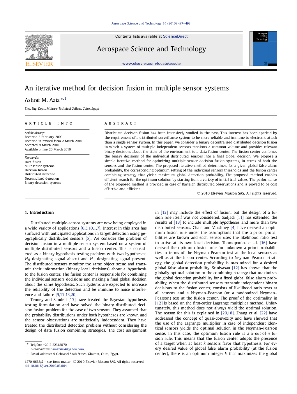 An iterative method for decision fusion in multiple sensor systems