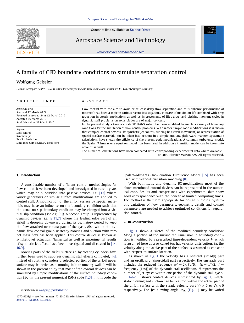 A family of CFD boundary conditions to simulate separation control