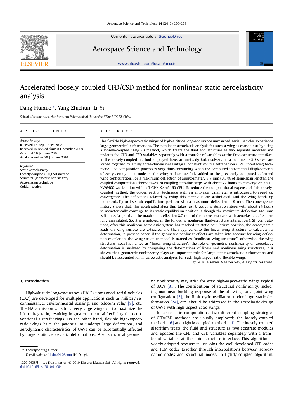 Accelerated loosely-coupled CFD/CSD method for nonlinear static aeroelasticity analysis