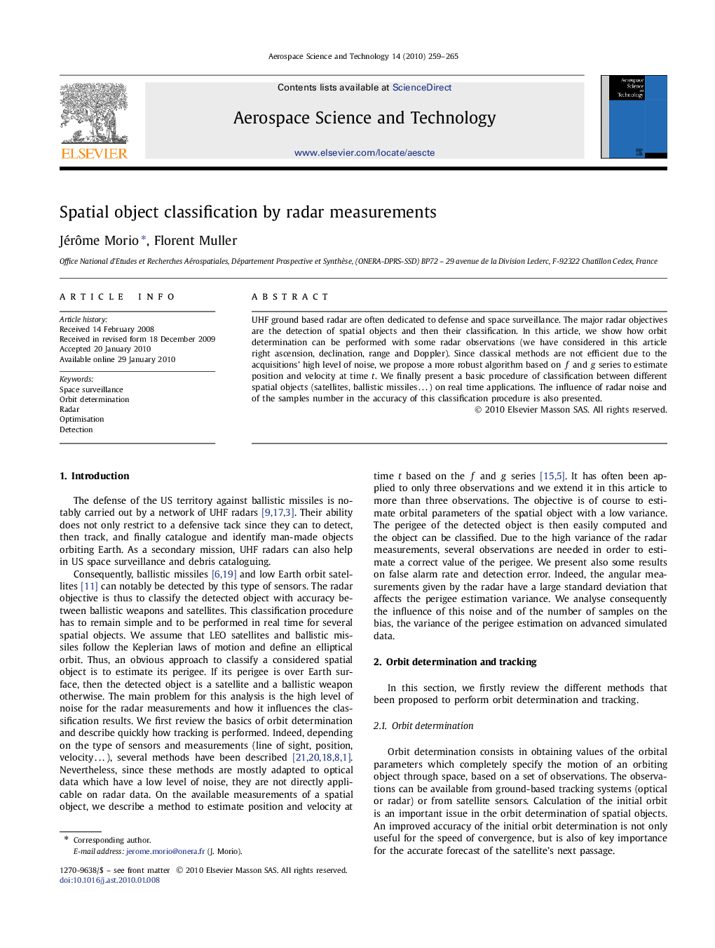 Spatial object classification by radar measurements