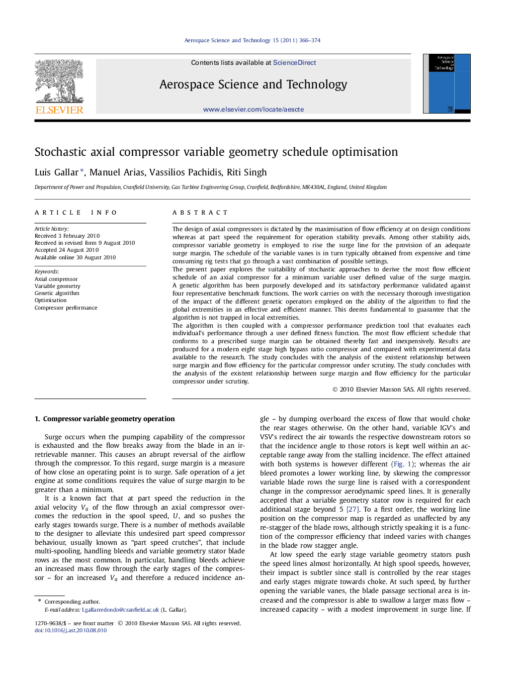 Stochastic axial compressor variable geometry schedule optimisation