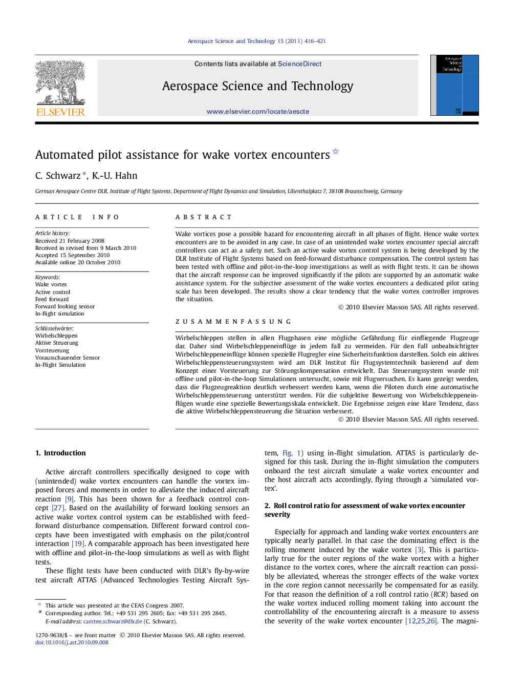 Automated pilot assistance for wake vortex encounters 