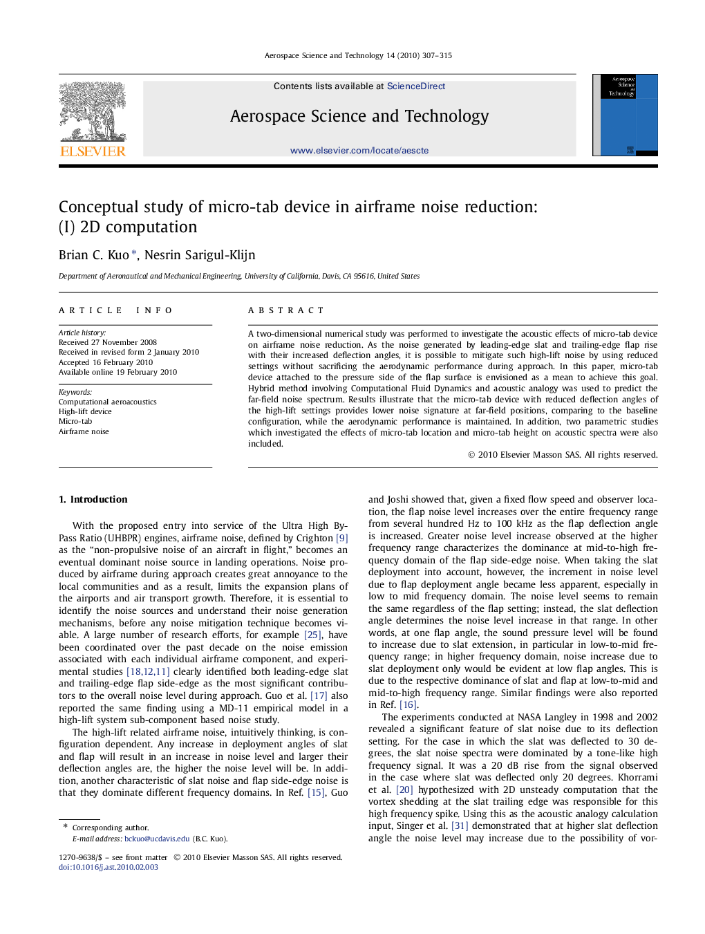 Conceptual study of micro-tab device in airframe noise reduction: (I) 2D computation