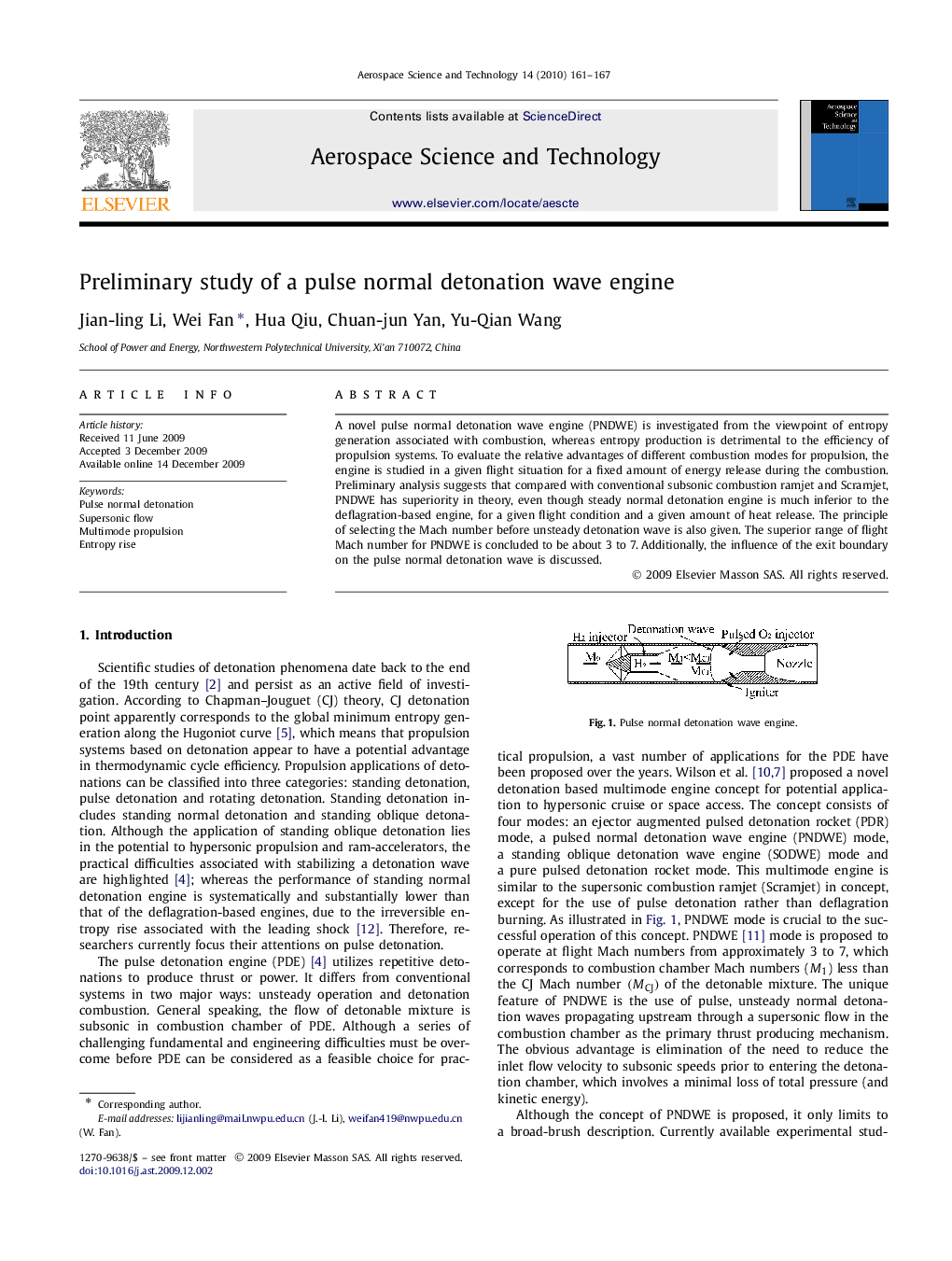 Preliminary study of a pulse normal detonation wave engine