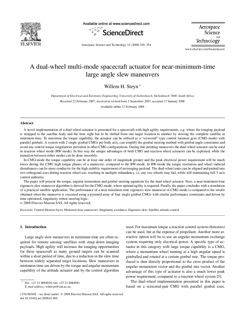 A dual-wheel multi-mode spacecraft actuator for near-minimum-time large angle slew maneuvers