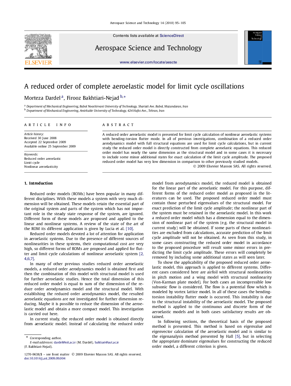 A reduced order of complete aeroelastic model for limit cycle oscillations