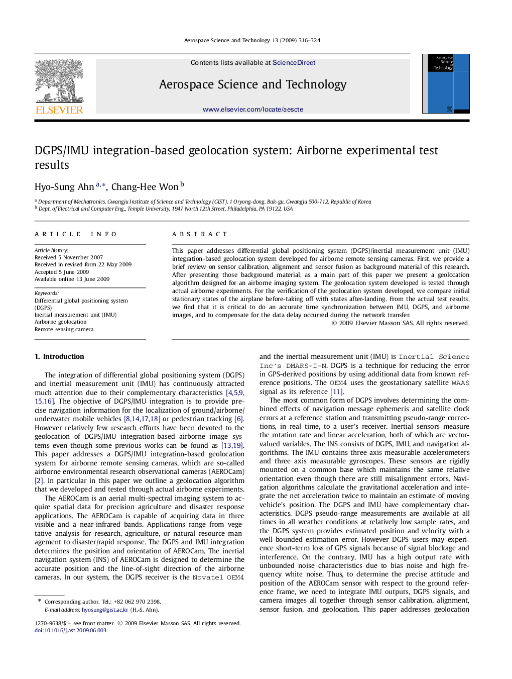 DGPS/IMU integration-based geolocation system: Airborne experimental test results