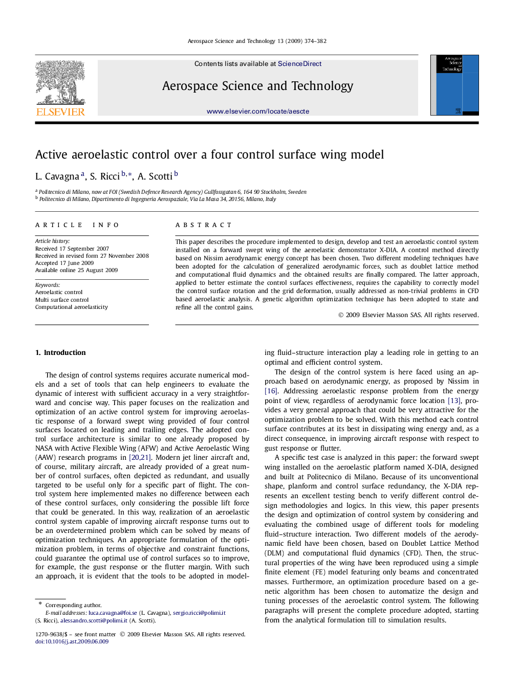 Active aeroelastic control over a four control surface wing model