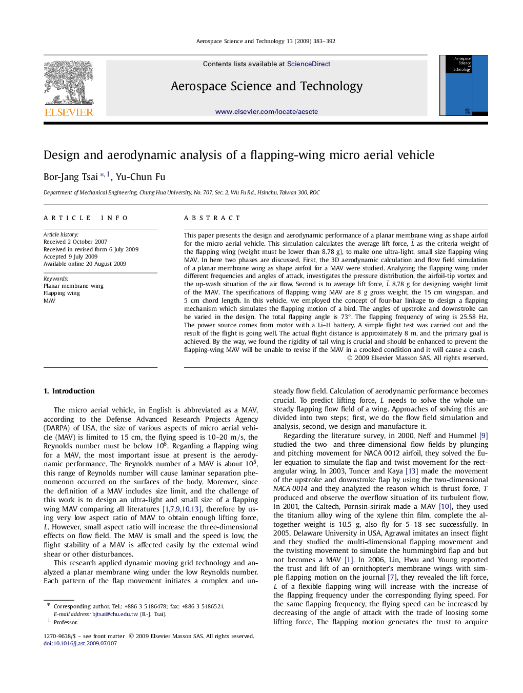 Design and aerodynamic analysis of a flapping-wing micro aerial vehicle