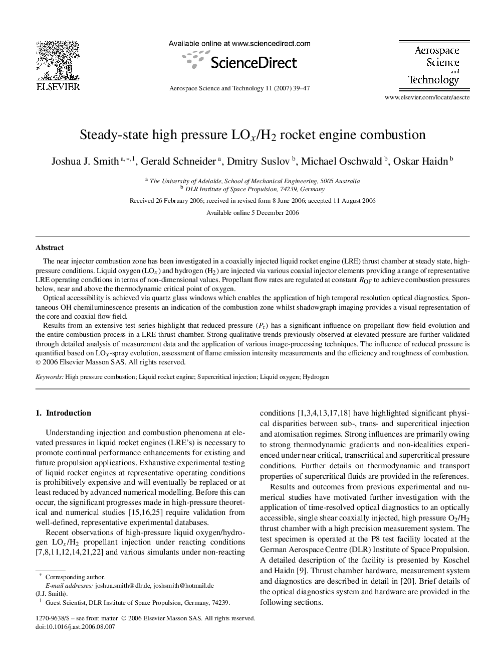 Steady-state high pressure LOx/H2 rocket engine combustion