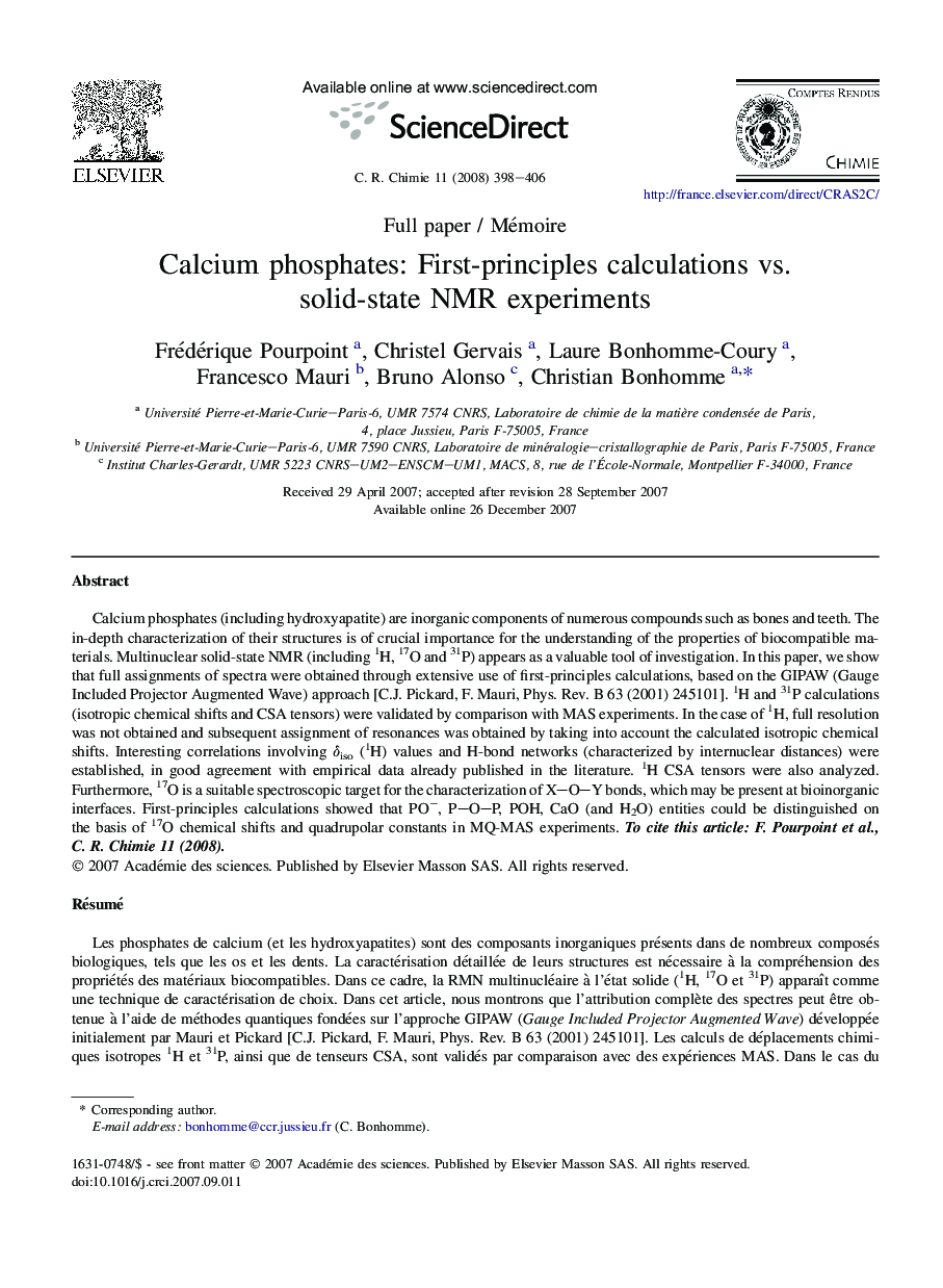 Calcium phosphates: First-principles calculations vs. solid-state NMR experiments