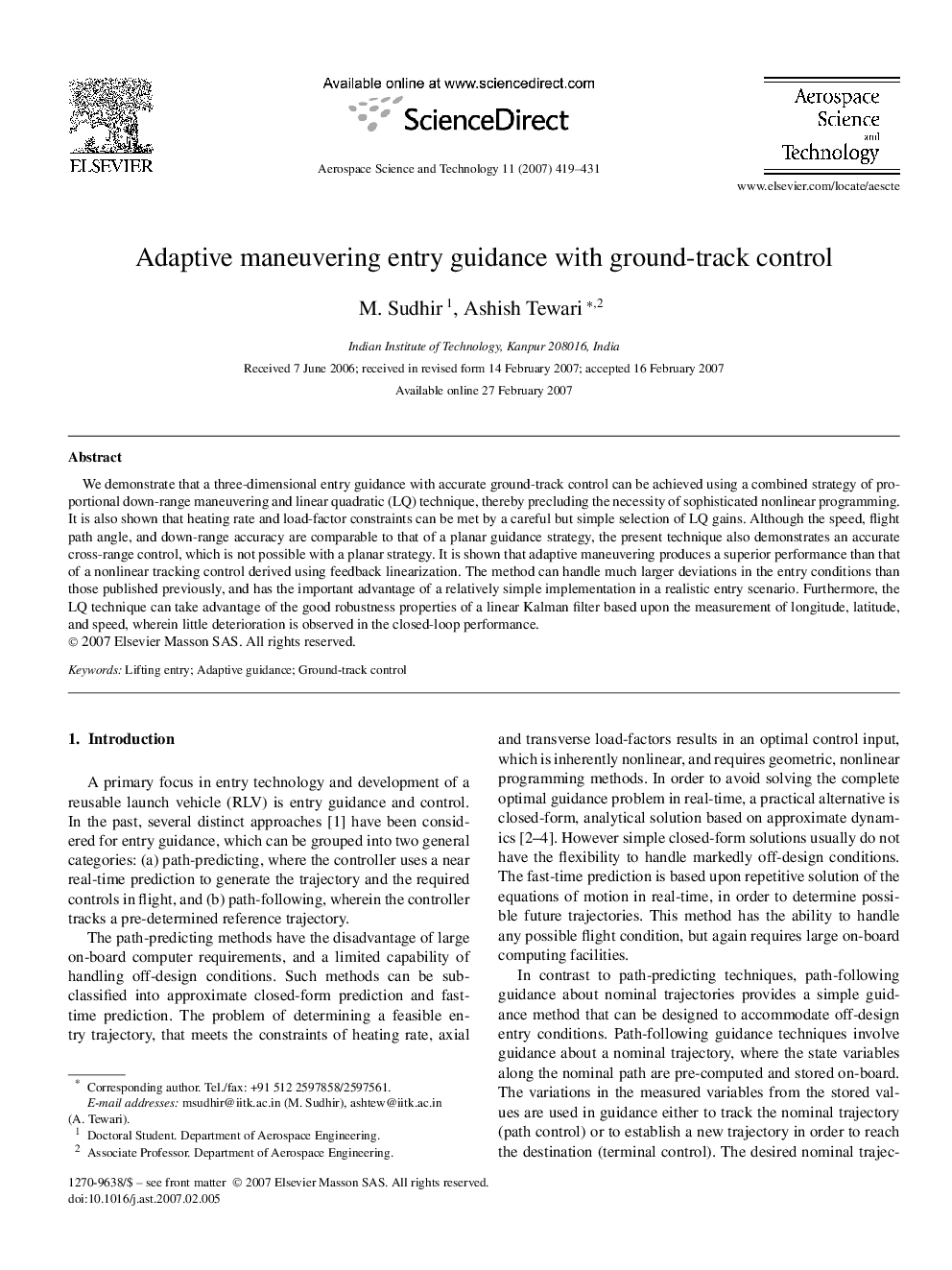 Adaptive maneuvering entry guidance with ground-track control