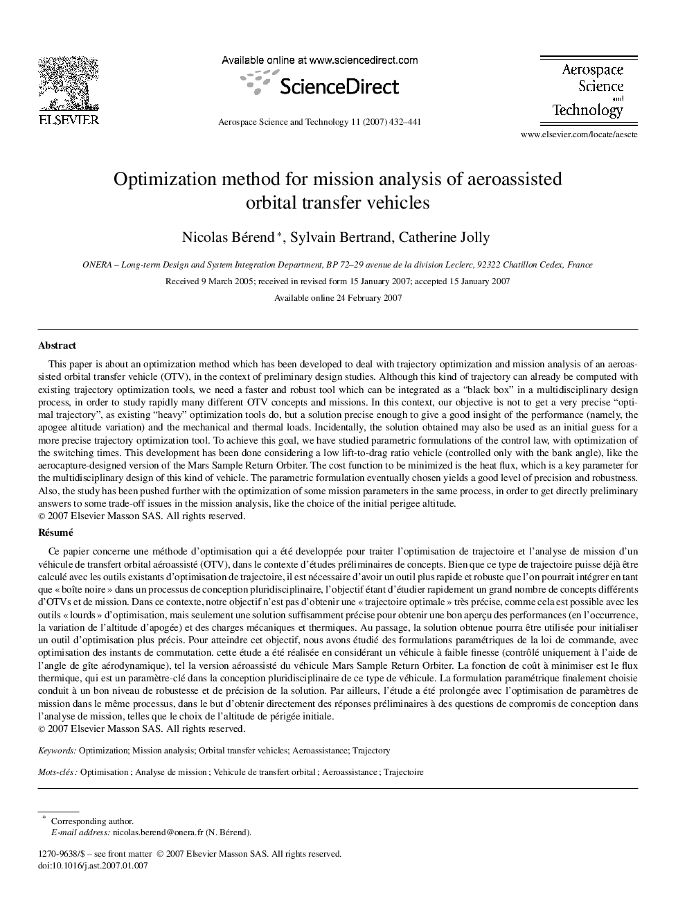 Optimization method for mission analysis of aeroassisted orbital transfer vehicles