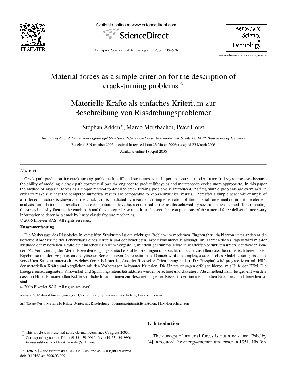 Material forces as a simple criterion for the description of crack-turning problems