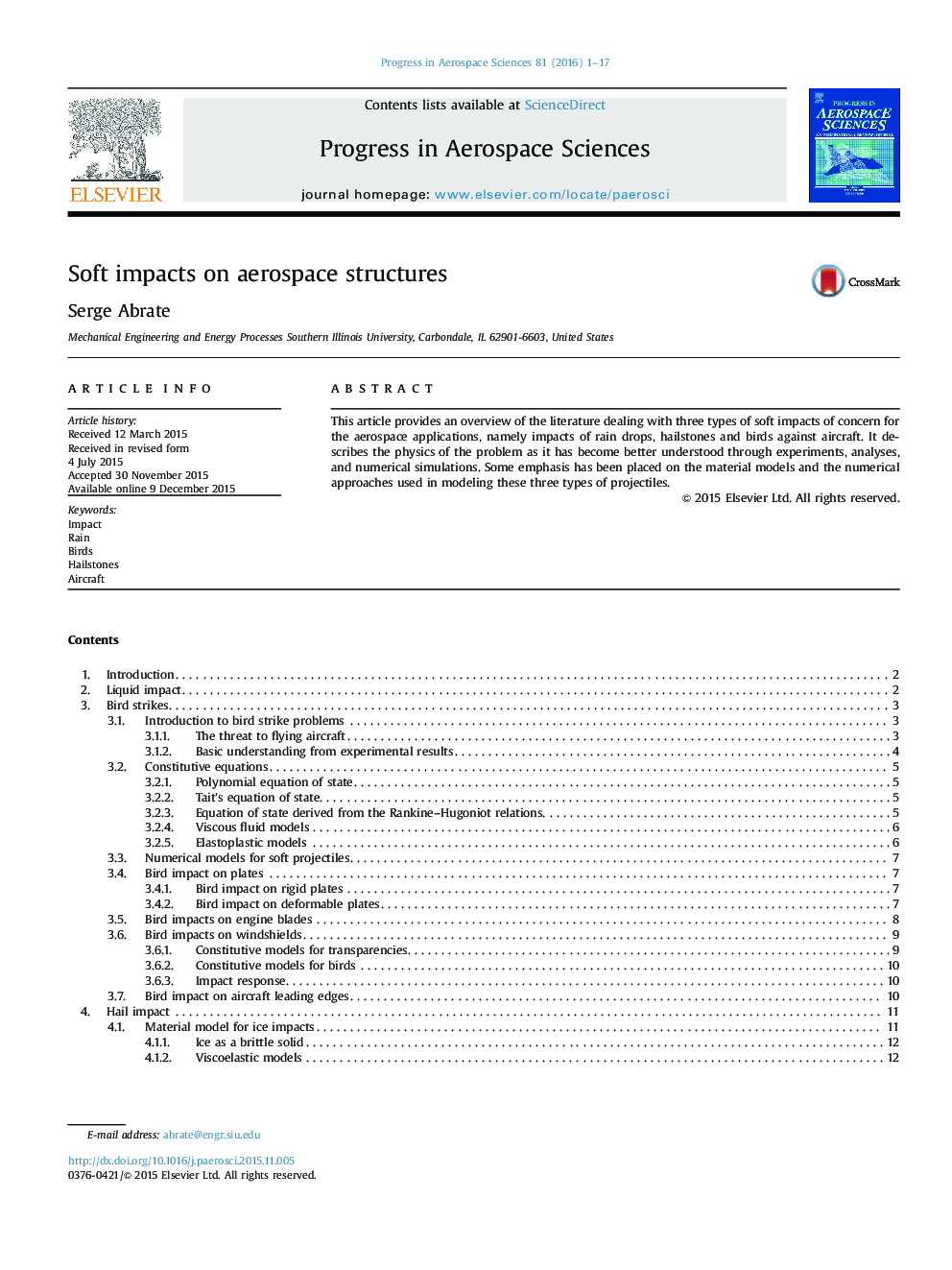 Soft impacts on aerospace structures