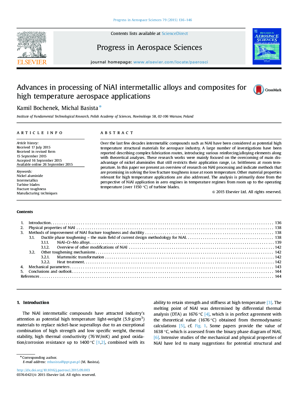 Advances in processing of NiAl intermetallic alloys and composites for high temperature aerospace applications